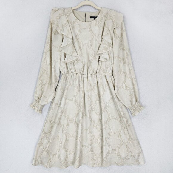 Banana Republic Dress Womens Small Cream Snakeskin Print Ruffle Lightweight - Picture 1 of 11